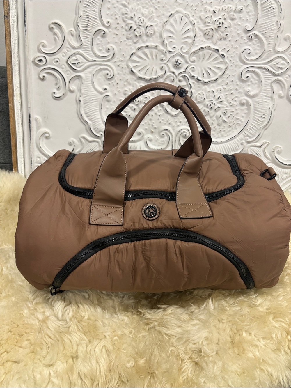 Joan & David Tan Quilted Duffel Bag